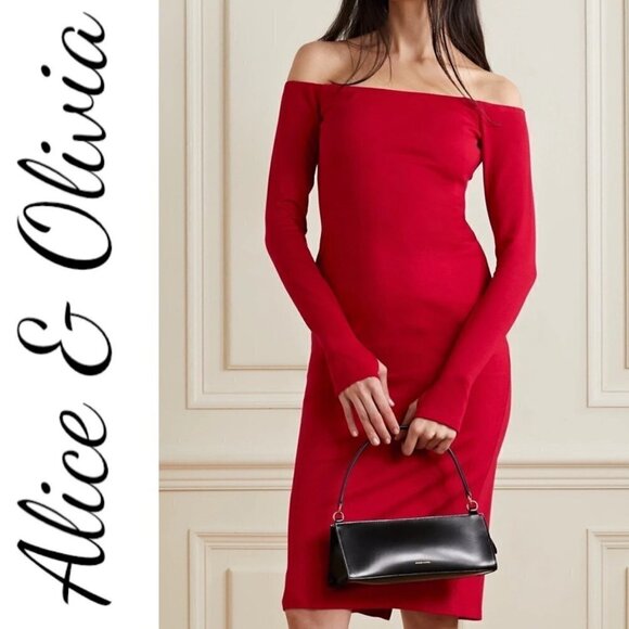 NWT ALICE & OLIVIA DORINDA RUBY RED BODYCON MIDI SHEATH DRESS XMAS NYE, SIZE 2 - Picture 3 of 13